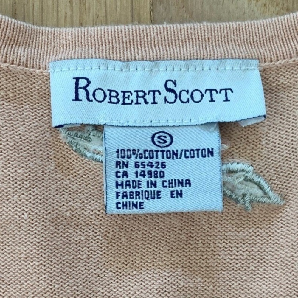 90s Robert Scott Peach Tropical Embroidered V-Neck Cardigan Sweater Beach Summer - Picture 5 of 11